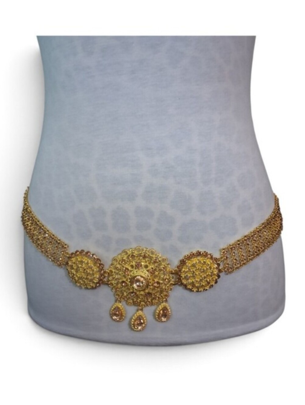 Gold-Tone Waist Chain Belt with Filigree Medallions Belly Dancer Jewelry